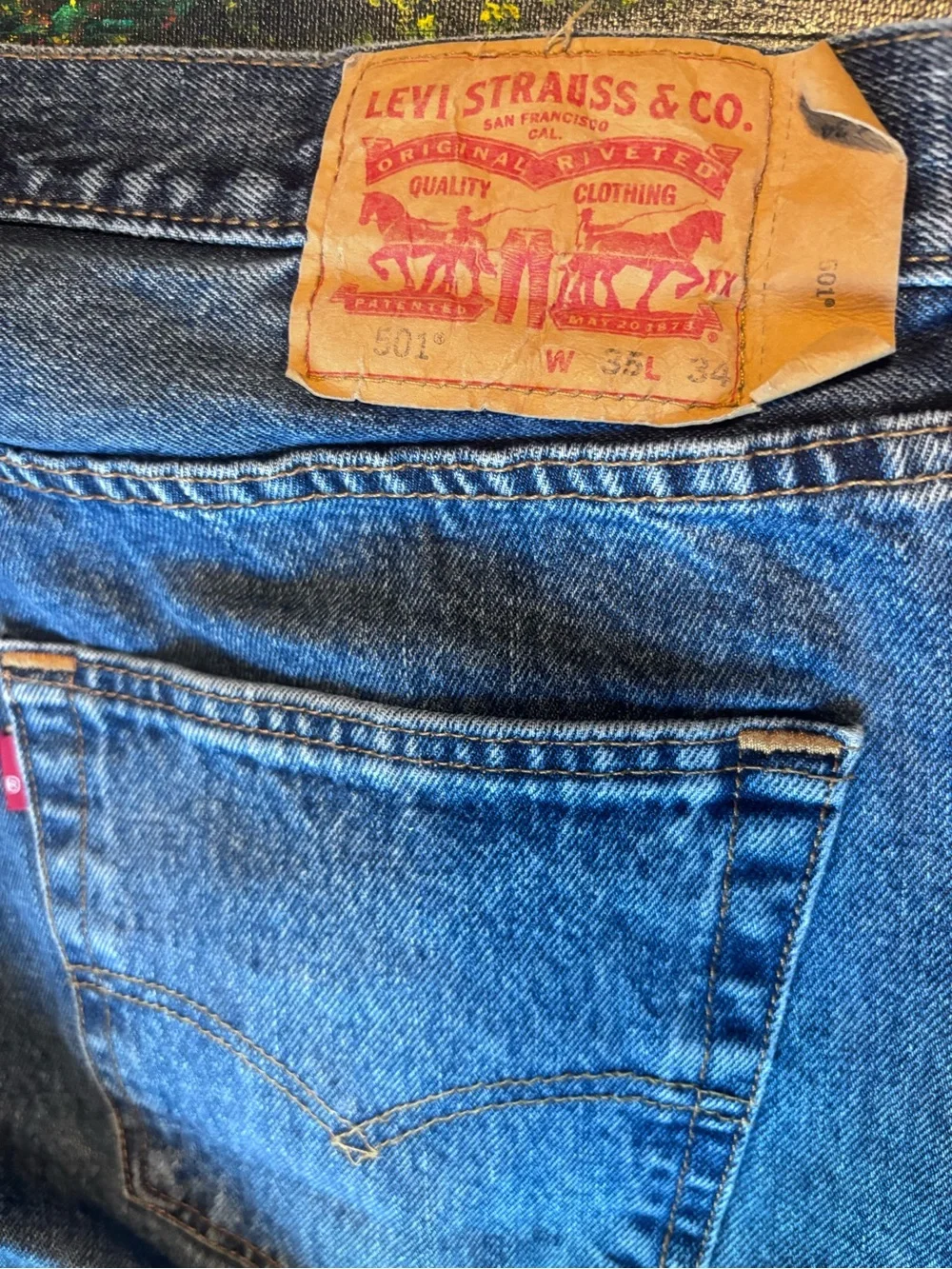 Levi's 501 Men's Blue Denim Straight Jeans with Red Tab 35x34